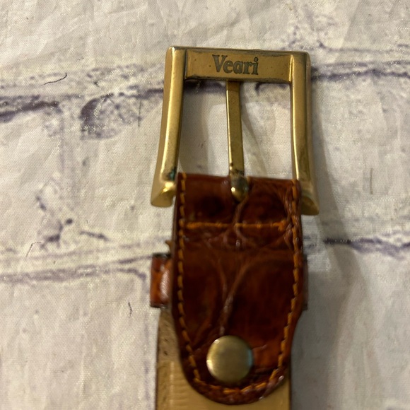 VEARI CROCODILE GENUINE LEATHER BROWN MENS BELT WITH GOLD TONE BUCKLE SIZE 36 - Picture 9 of 11